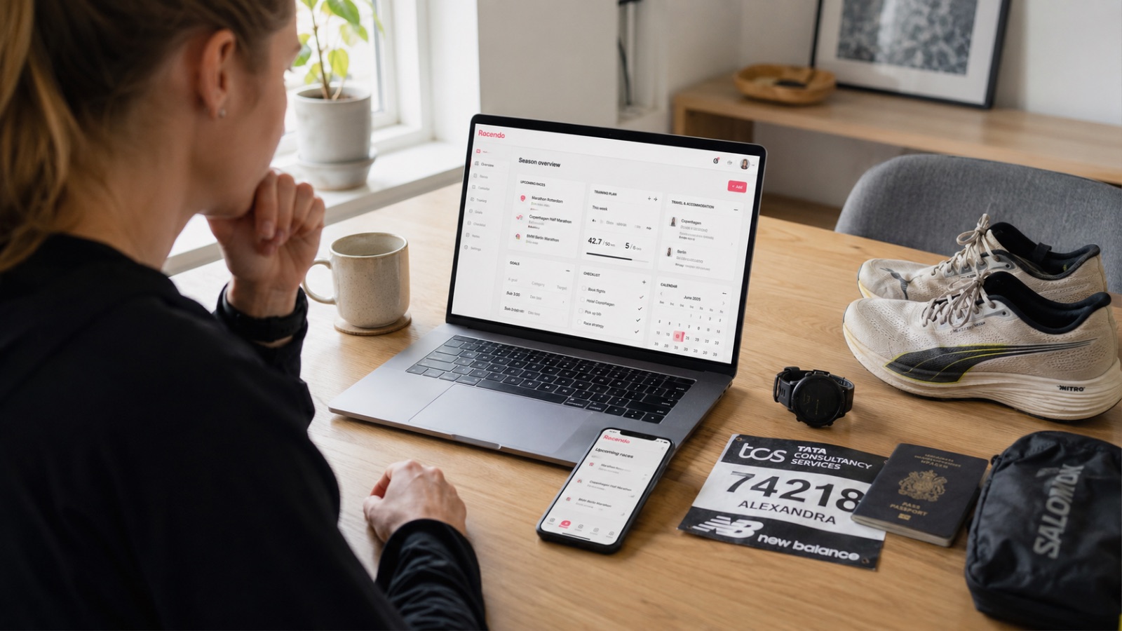 Runner planning a race season with events, training, travel, and goals organized in one place