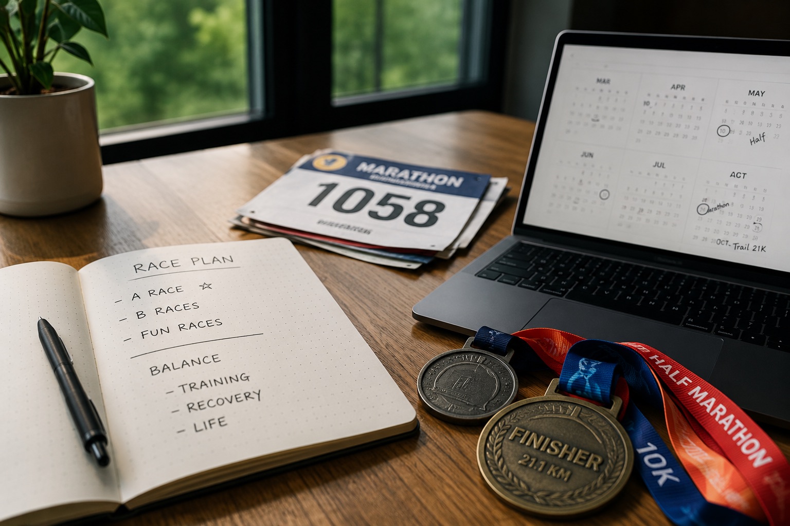 Runner planning a balanced race season with goal races, recovery periods and supporting events