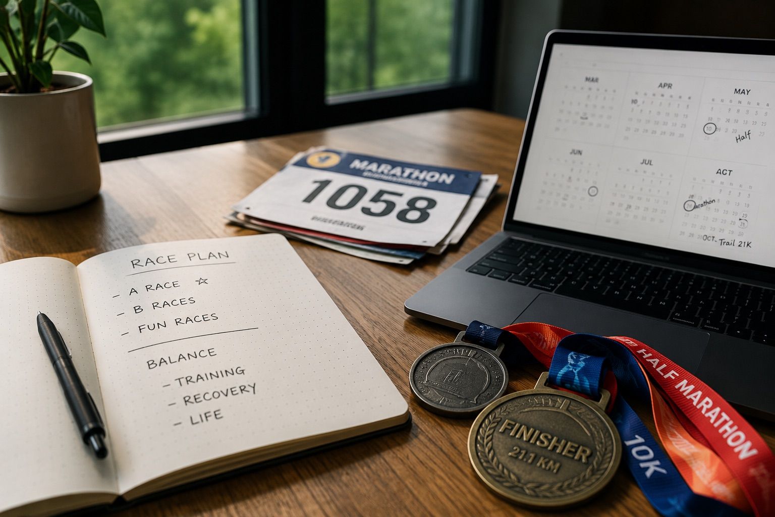 Runner planning a balanced race season with goal races, recovery periods and supporting events