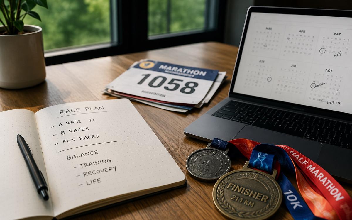 Runner planning a balanced race season with goal races, recovery periods and supporting events