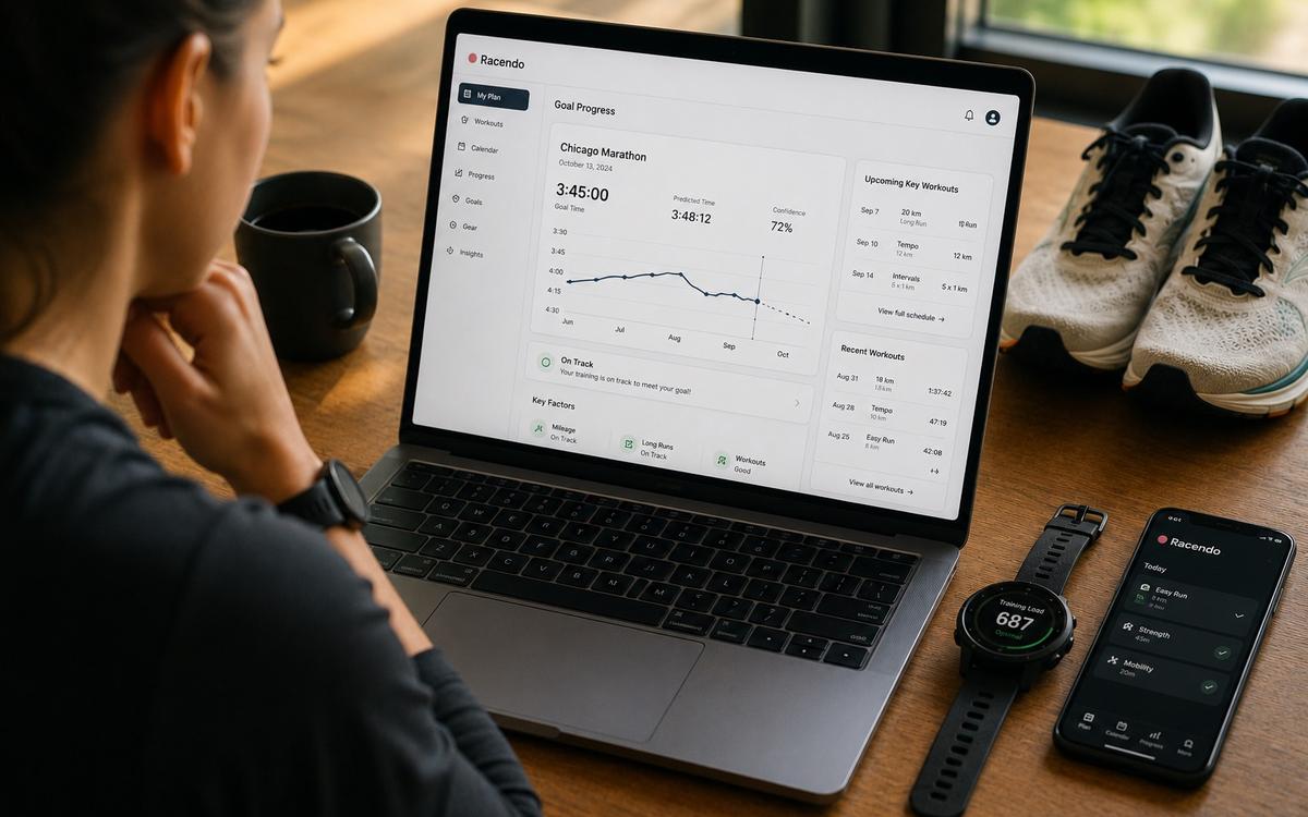 Runner reviewing marathon training progress and race goal before race day